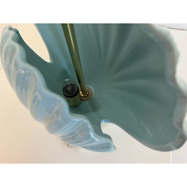 Sky Blue Sky Blue Ceramic Shell Lamp & Shade, C1970 For Sale - Image 8 of 12