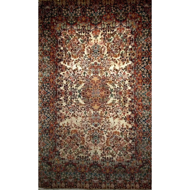 French Country Vintage Persian Kerman Lavar Area Rug, Handwoven All-Over Floral Pattern, Ivory & Blue, 4’ X 7’ For Sale - Image 3 of 12