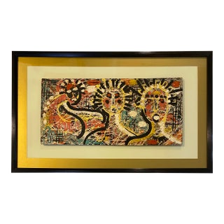 Jean-Michel Basquiat Style Neo-Expressionist Mixed Media Abstract Figural Painting For Sale