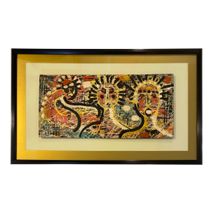 Jean-Michel Basquiat Style Neo-Expressionist Mixed Media Abstract Figural Painting