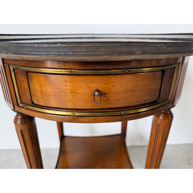 19th Century Louis XVI-Style Bouillotte End Table With Marble Top, Brass Gallery & Casters For Sale In Miami - Image 6 of 16