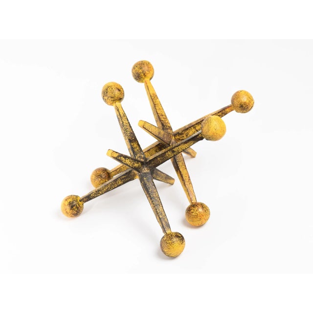 Yellow 1950s Patinated Iron Jax Sculpture Bookends - A Pair For Sale - Image 8 of 11