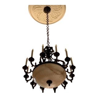 Contemporary 12 Arm 15 Light, Large Alabaster Chandelier For Sale