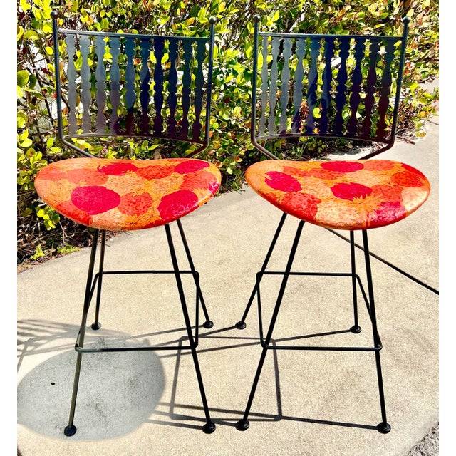 Pair of Mid 20th Century Modern Wrought Iron Swivel Barstools in the Style of Arthur Umanoff For Sale - Image 10 of 10