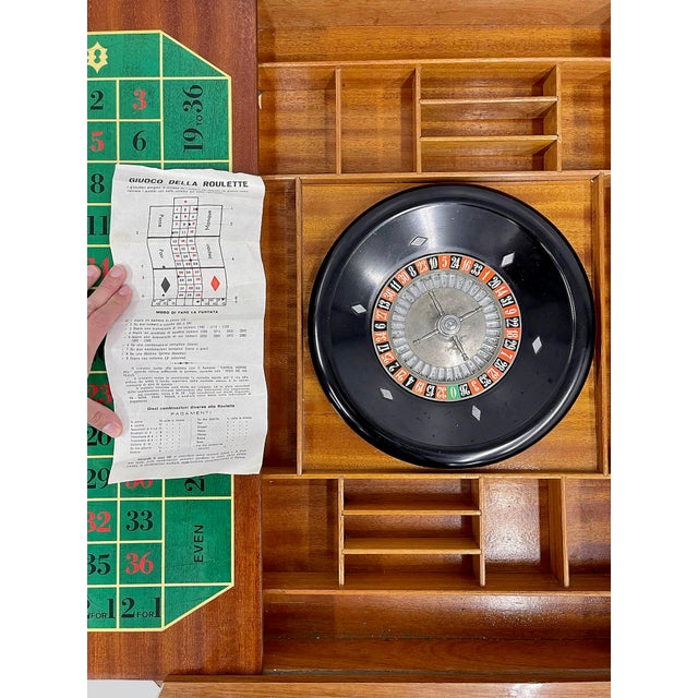 Wood Circa 1970s Italian Marquetry Metamorphic Roulette Game Table & 2 Chairs For Sale - Image 7 of 17