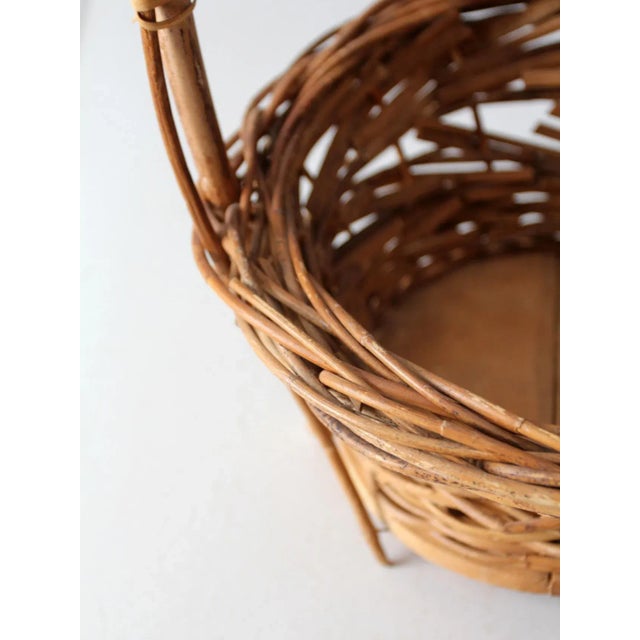 Brown Vintage Woven Handle Basket For Sale - Image 8 of 11