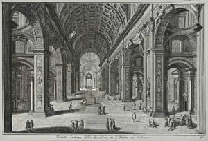 After Giuseppe Vasi, Interior of S.Pietro in Vaticano, Etching, 18th Century