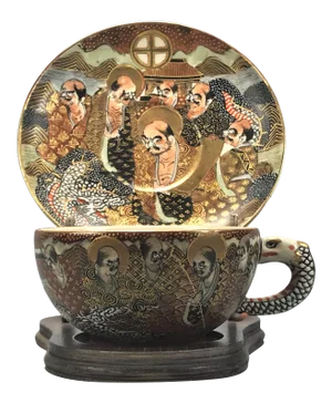 19th Century Japanese Hand-Painted Satsuma Ware Teacup and Saucer