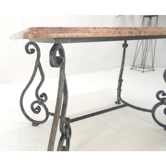 Heavy Wrought Iron Base 46x30" Thick Granite Top Outdoor Dining Table MINT For Sale - Image 9 of 12