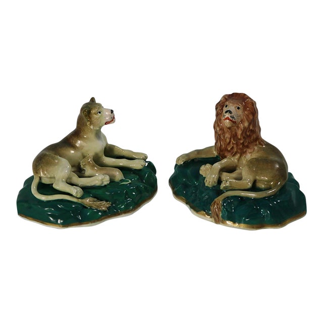 Rare Pair Staffordshire Lion and Lioness Figures For Sale