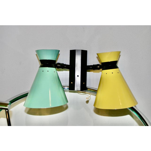 Green Articulated Double Diabolo Wall Light by Robert Mathieu, France, 1950 For Sale - Image 8 of 9