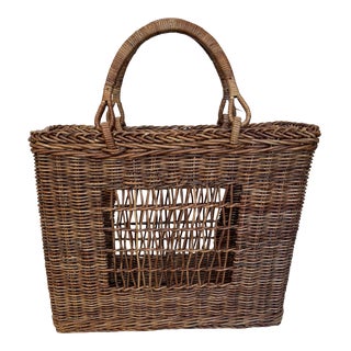 Vintage Woven Wicker/Rattan Tote/Basket For Sale
