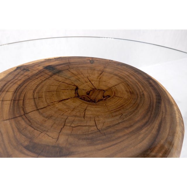 Pair Solid Carved Wood Cylinder Shape Bases Glass Top End Side Tables Stands For Sale - Image 13 of 18