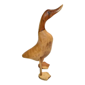 Mid-Century Modern Stylized Hand-Carved Fruit Wooden Duck Animal Sculpture