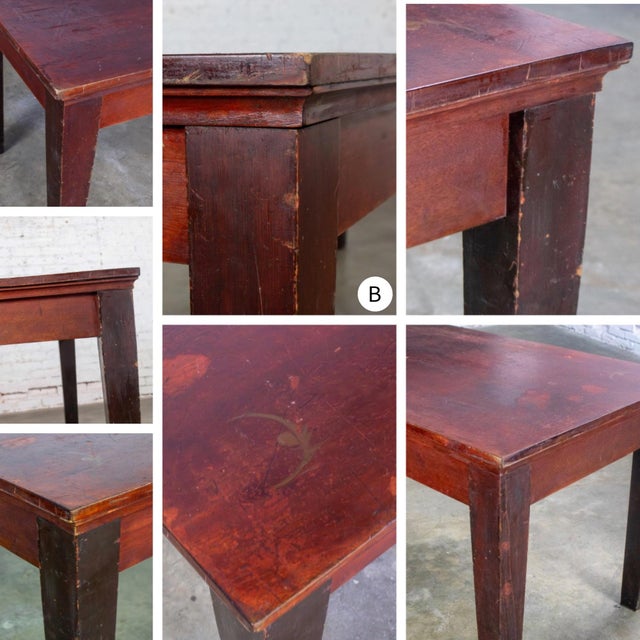 Early 20th Century Rustic Mahogany Farmhouse Harvest Dining Table With Distressed Finish For Sale - Image 16 of 18