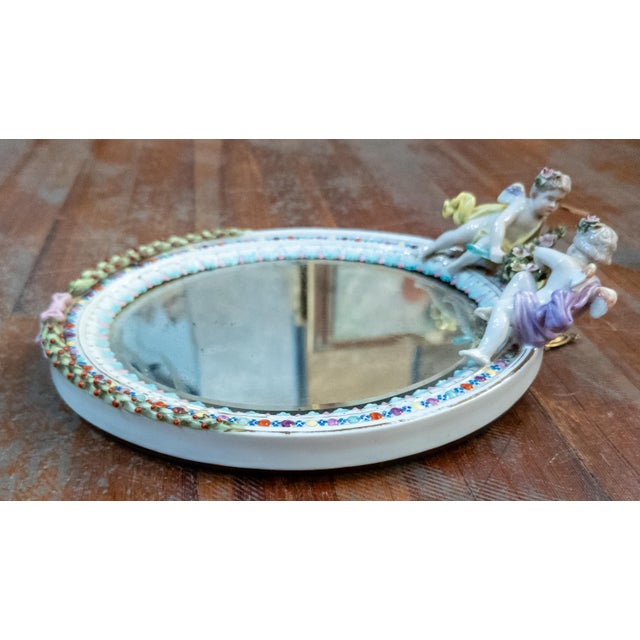 19th Century Dresden German Porcelain Mirror With Cherubs, Sitzendorf Mark For Sale - Image 13 of 17