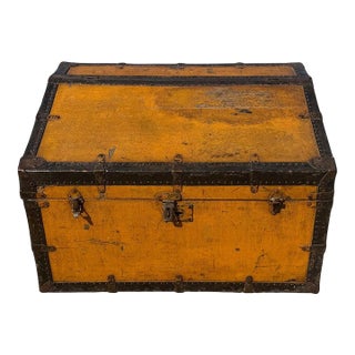 19th Century Canted Top Trunk in Mustard Paint For Sale