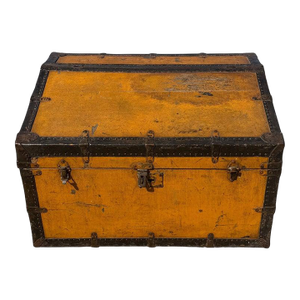 19th Century Canted Top Trunk in Mustard Paint