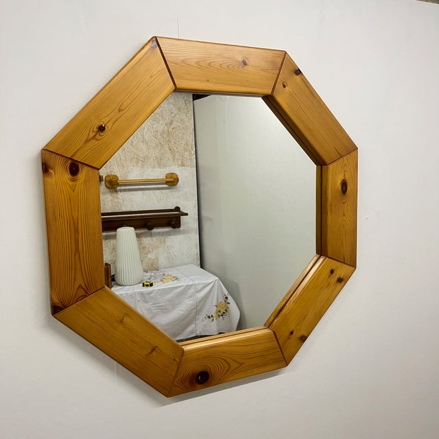 Large Scandinavian Style Octagonal Mirror in Pine, 1980s For Sale - Image 17 of 17