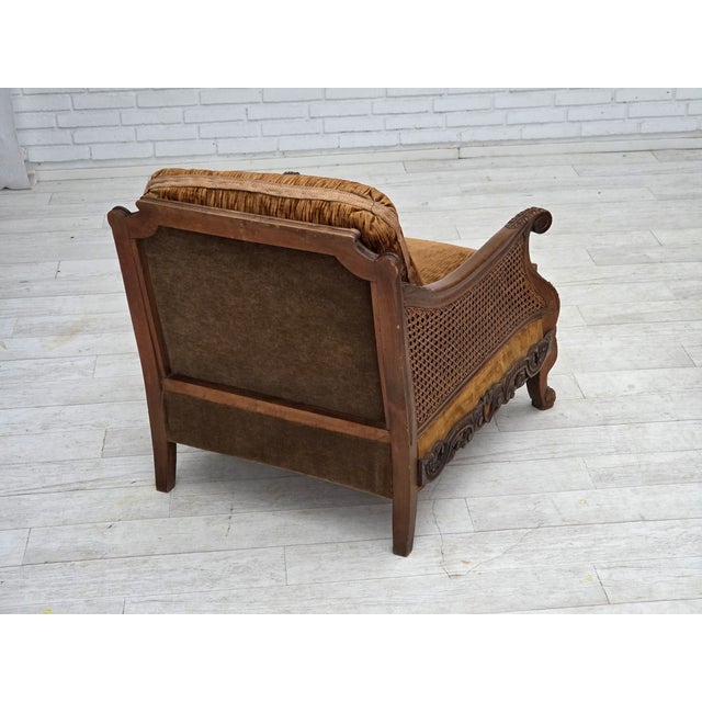 Danish Armchair in Velour and Carved Ash, 1930s For Sale - Image 12 of 18