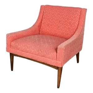 Vintage Mid Century Modern Coral Frieze Upholstered Modified Slipper Chair