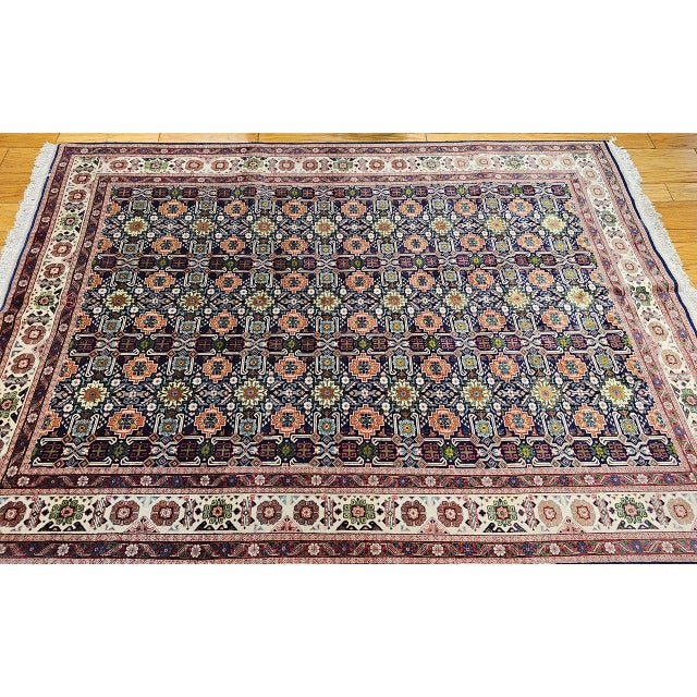 Vintage Persian Tabriz Afshan Rug, Hand-Knotted Wool, Allover Caucasian Shirvan Pattern, Navy & Ivory, 7x10 For Sale - Image 4 of 18