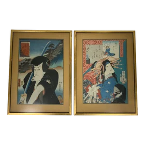 Pair of Antique Japanese Woodblock Prints by Toyokuni III