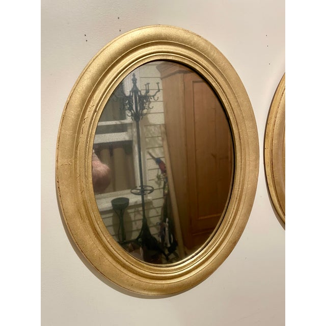 Mid 20th Century Pair of Vintage Gilt Oval Distressed Mirrors For Sale - Image 5 of 12