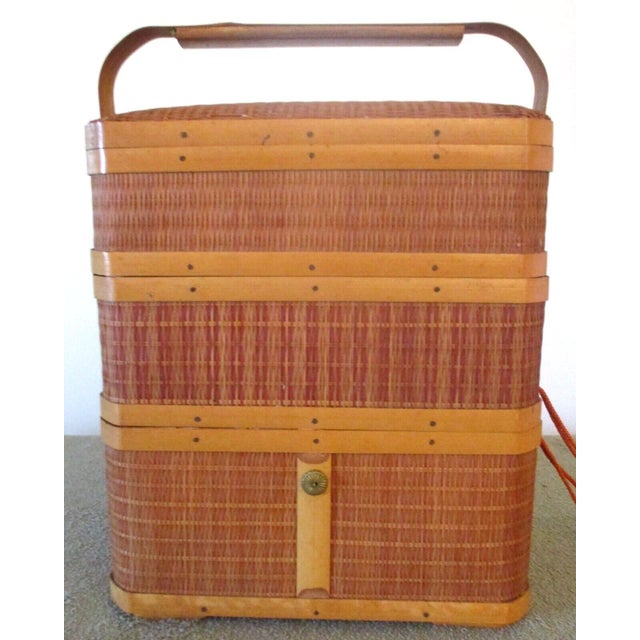 Vintage 1946 Occupied Japan Stacking Bamboo Lunch Picnic Basket For Sale - Image 4 of 12