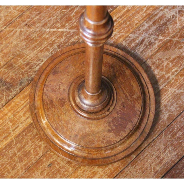 English early-mid 19th century urn or candle stand. Padouk wood. Turned circular top & stepped base with ring turned shaft...