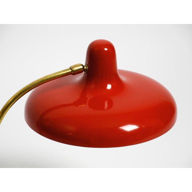 Metal Large Mid-Century Modern Brass Table Lamp with Red Metal Shade, 1950s For Sale - Image 7 of 18