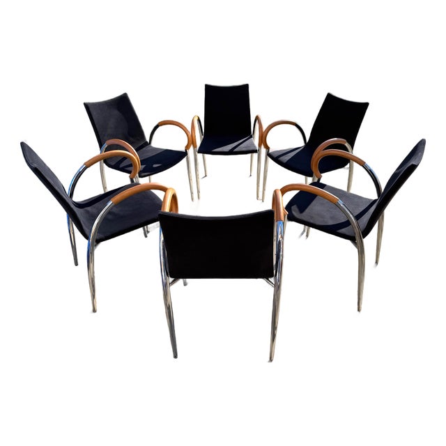 Italian Mid-Century Chrome Dining Chairs, Set of 6 For Sale