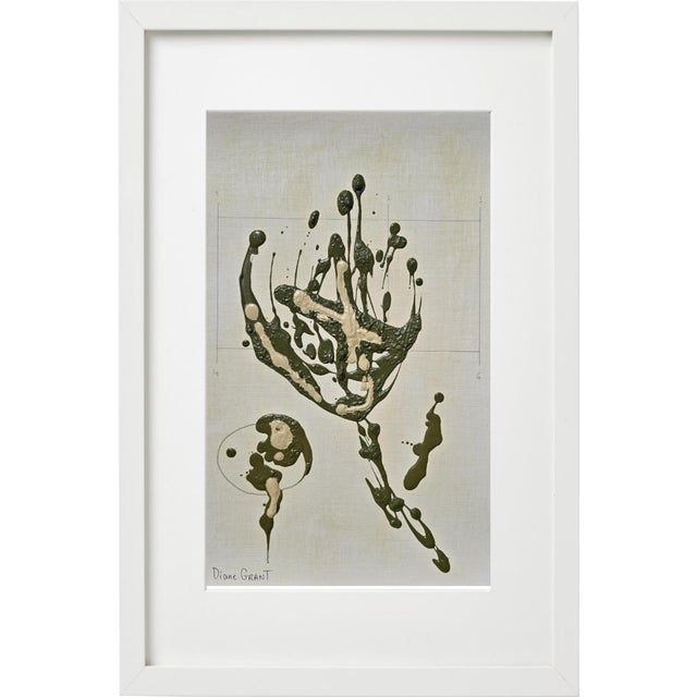 Contemporary Set of 6 - One-of-a-Kind Dark Green & Cream Botanical Organic Modern Original Oil Paintings / Herbarium / Floral / Earth Tones For Sale - Image 3 of 17