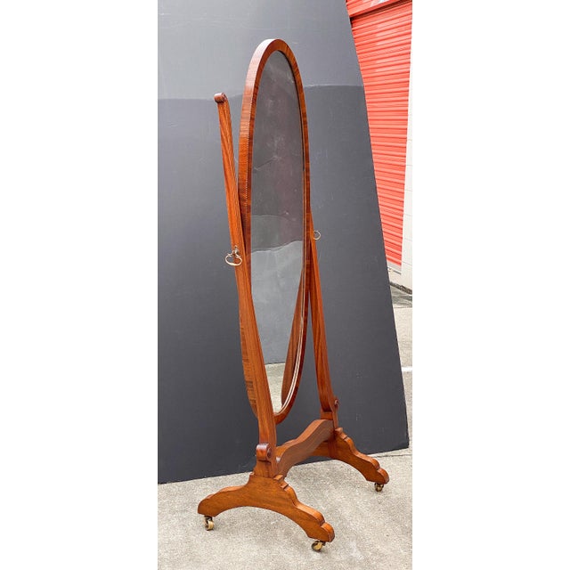 Wood English Cheval or Dressing Mirror of Inlaid Mahogany in the Queen Anne Style For Sale - Image 7 of 10