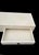 Wood Vintage Extra Long Post Modern Parson Leg Parchment Faux Goat Skin Off White 2 Drawer Console Table by Trouvailles For Sale - Image 7 of 17