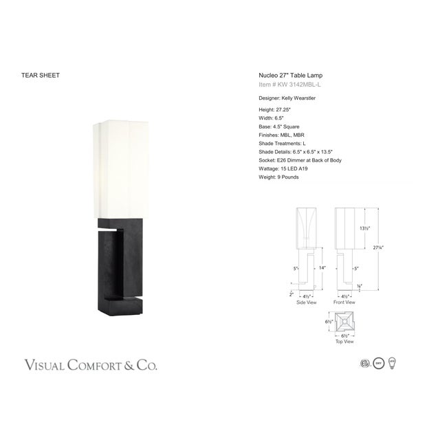 Kelly Wearstler by Visual Comfort Signature Nucleo 27" Table Lamp in Museum Black with Linen Shade Designer: Kelly...