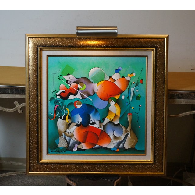 Wood David Schluss Our Serenade Abstract Musician Serigraph on Canvas For Sale - Image 7 of 12