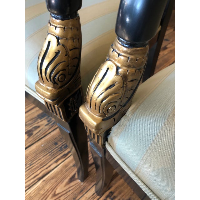 Gold Regency Style Black & Gold Dolphin Motif Armchairs -A Pair For Sale - Image 8 of 11