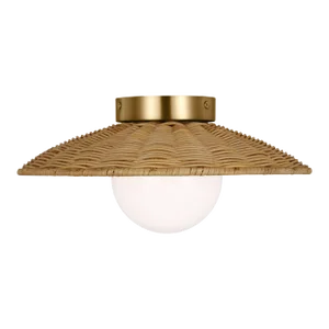 Kate Spade New York by Visual Comfort Studio Mari 1-Light Medium Flush Mount in Burnished Brass and Rattan Shade