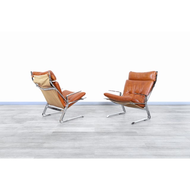 Mid-Century Leather and Chrome Lounge Chairs by Elsa and Nordahl Solheim, 1970s For Sale In Los Angeles - Image 6 of 13