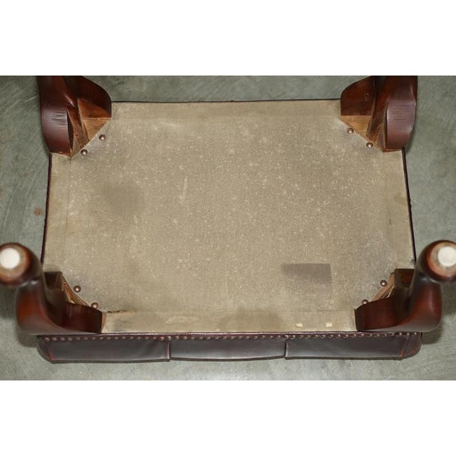 Antique Deep Buttoned Oxblood Leather and Hardwood Ottoman For Sale - Image 10 of 11