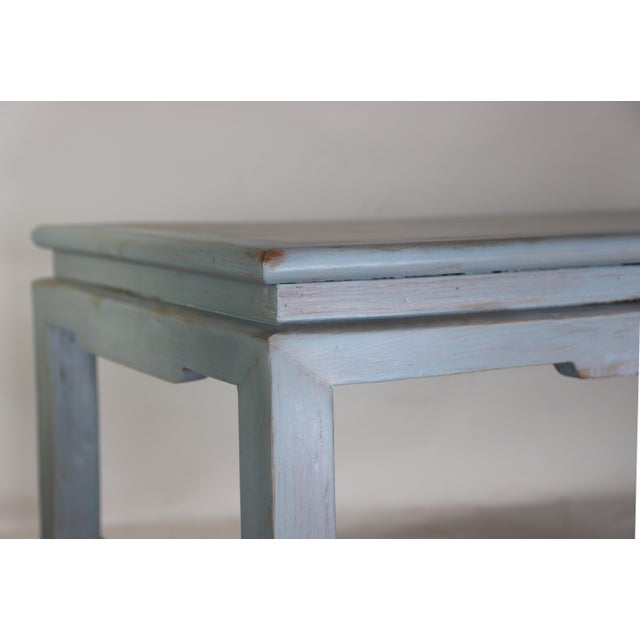 Vintage Swedish Blue-Grey Wash Wood Coffee Table With Ming Style Leg and Shagreen Top For Sale - Image 9 of 13