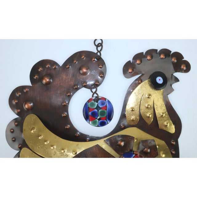 Mid-Century Modern Cesar Vasquez Copper, Brass & Enamel Chicken Sculpture Wall Hanging, 1970’s For Sale - Image 3 of 10