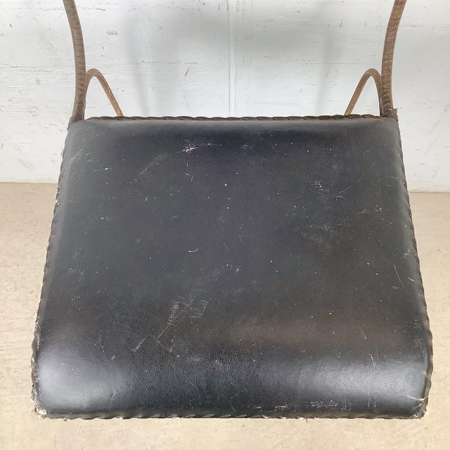 Metal Vintage Studio-Made Sculptural Iron Counter Stool With Black Leather Seat For Sale - Image 7 of 18