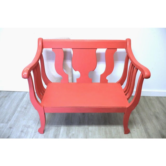 Antique American Classical Grecian Painted Settee With Scrolled Arms & Saber Legs, Circa 1830 For Sale - Image 9 of 10