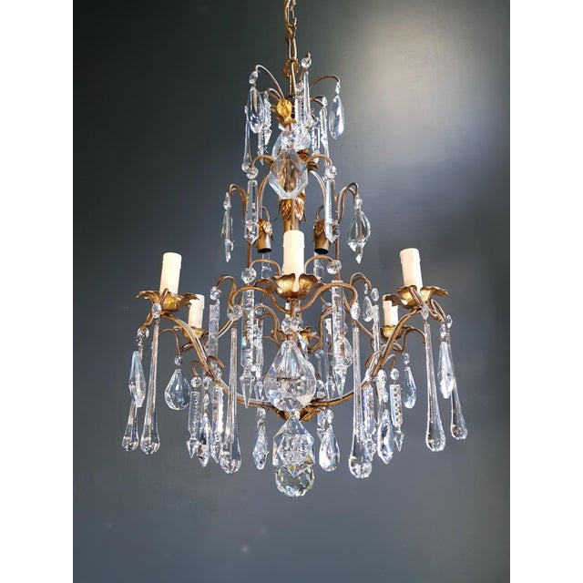 Glass 1940s Art Nouveau Crystal Candelabrum Chandelier For Sale - Image 7 of 7