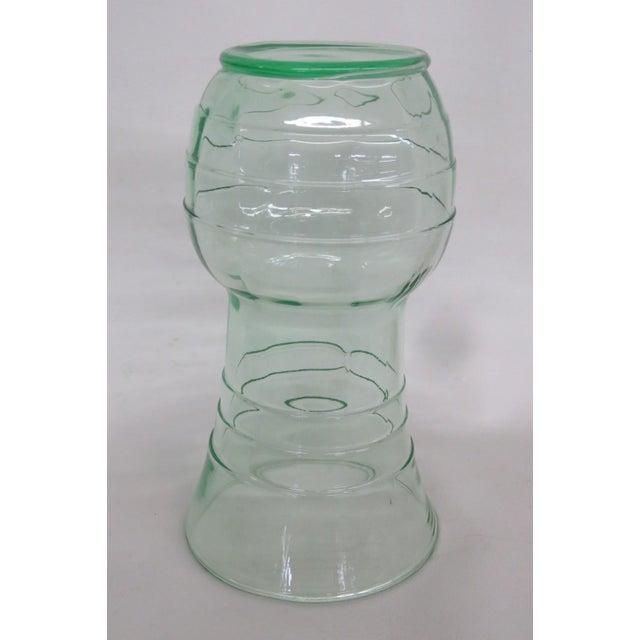 Depression Era Large Green Uranium Glass Vase Ribbed Style With Flared Rim 4868b For Sale - Image 9 of 11