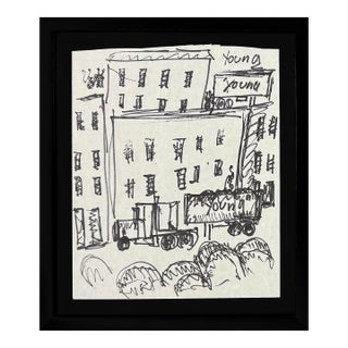 1990s Purvis Young, Young on the Block (Framed Original Drawing on Paper) For Sale