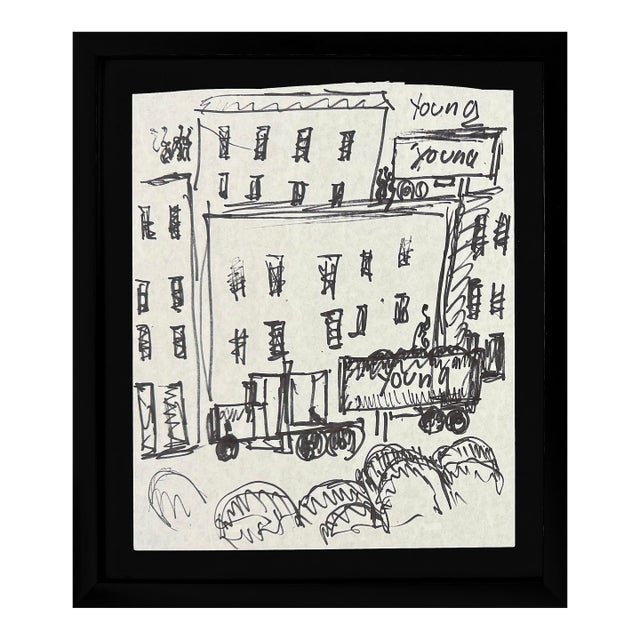 1990s Purvis Young, Young on the Block (Framed Original Drawing on Paper) For Sale