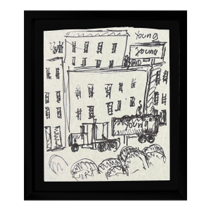 1990s Purvis Young, Young on the Block (Framed Original Drawing on Paper)